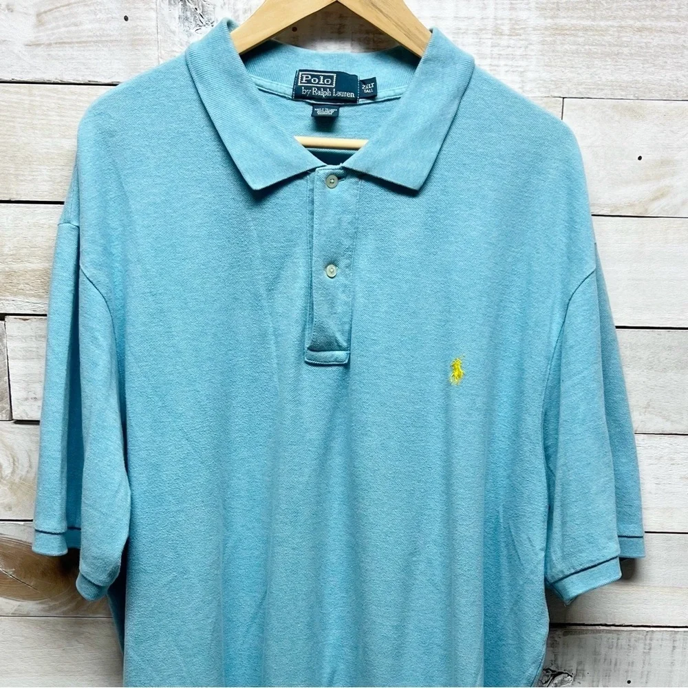 Polo Ralph Lauren Polo Shirt Mens 2XLT Blue Short Sleeve Collared‎ Yellow Pony